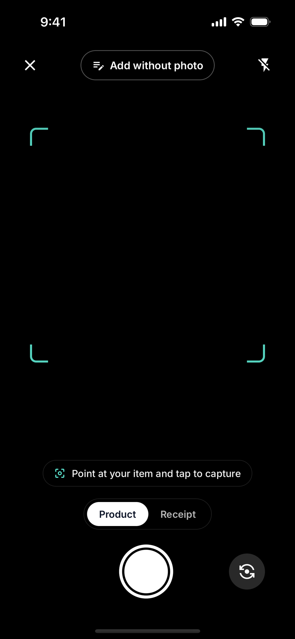 The app's camera, sample data.