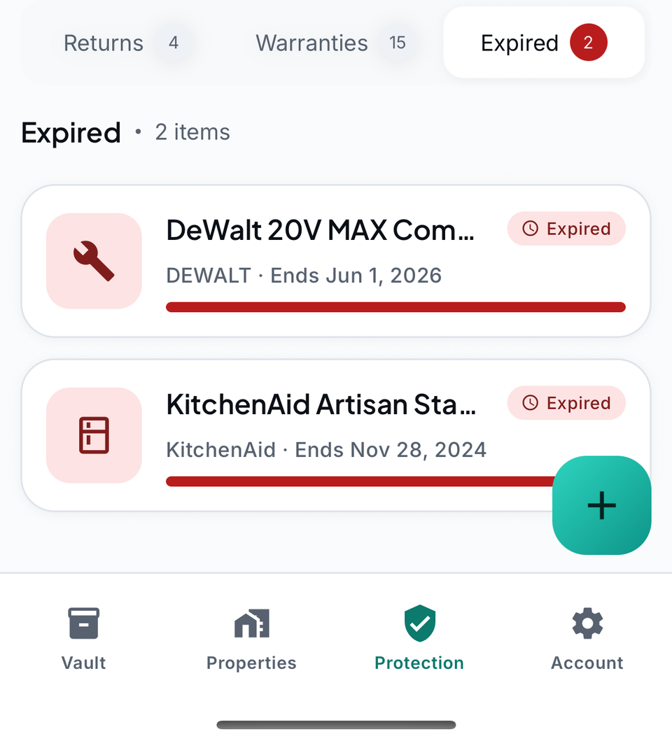 Sample data: the app's Expired list.